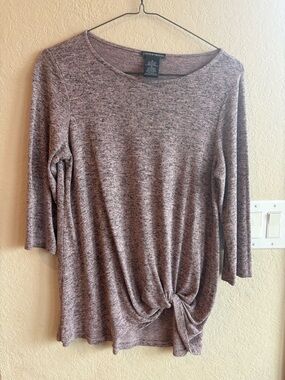 Chelsea & Theodore Heather Mauve Twist-Hem Long Sleeve Top